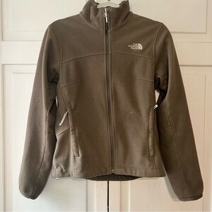 Th North Face fleece jacket, beige/green color. Size small